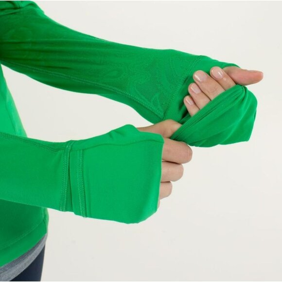 Lululemon Star Runner Pullover 1/2 Zip Top Green Bean Stretch Thumbholes Size 8 - Picture 5 of 16